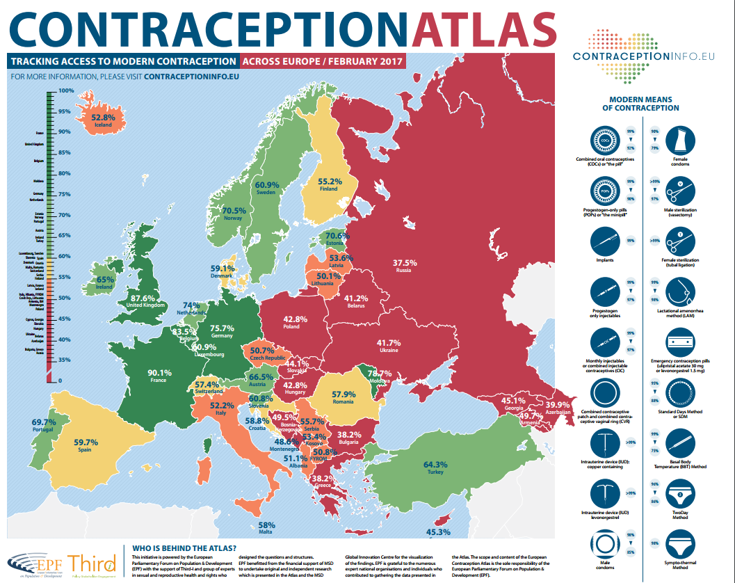 Europos šalių kontracepcijos prieinamumo žemėlapis